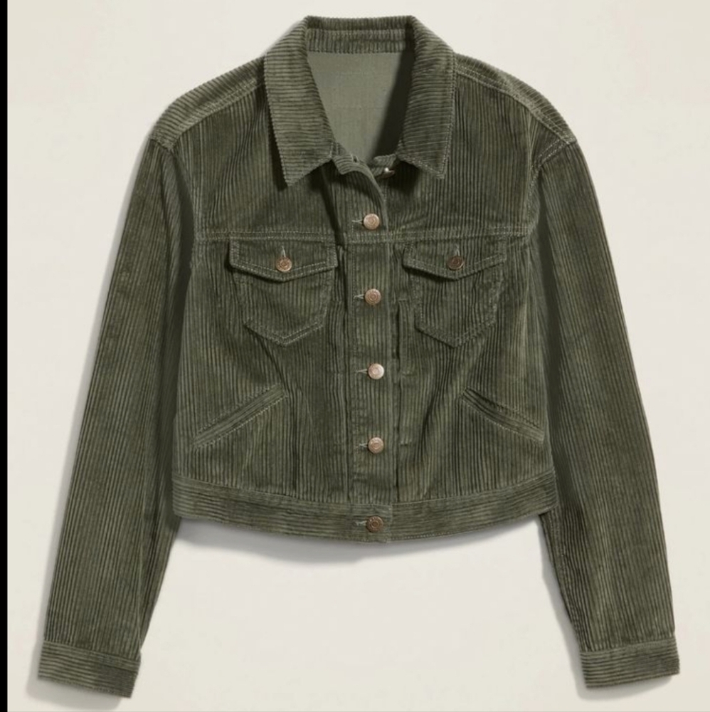 Old Navy Cropped Green Corduroy Jacket